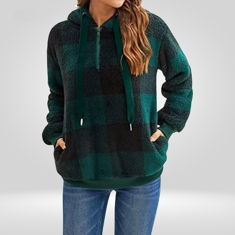Karierte Pullover Damen Kapuze
