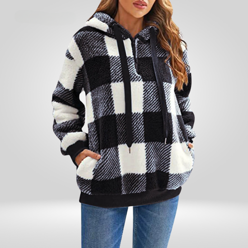 Karierte Pullover Damen Kapuze