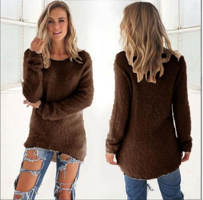 Weiche Strickpullover Damen Flauschig Lange Ärmel