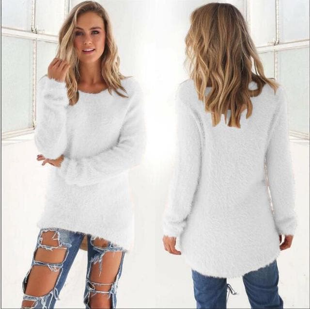 Weiche Strickpullover Damen Flauschig Lange Ärmel