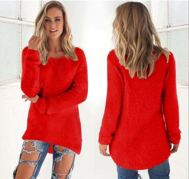 Weiche Strickpullover Damen Flauschig Lange Ärmel