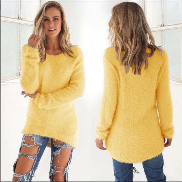 Weiche Strickpullover Damen Flauschig Lange Ärmel