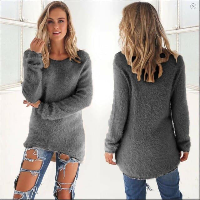 Weiche Strickpullover Damen Flauschig Lange Ärmel