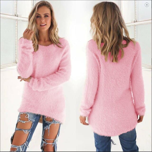 Weiche Strickpullover Damen Flauschig Lange Ärmel