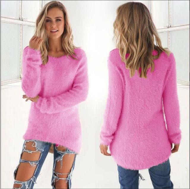 Weiche Strickpullover Damen Flauschig Lange Ärmel