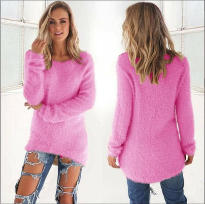 Weiche Strickpullover Damen Flauschig Lange Ärmel