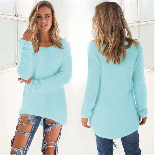 Weiche Strickpullover Damen Flauschig Lange Ärmel