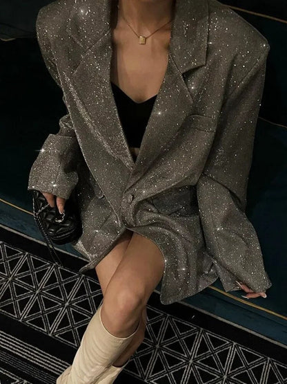 Glitzernder Pailletten Blazer Abendkleid
