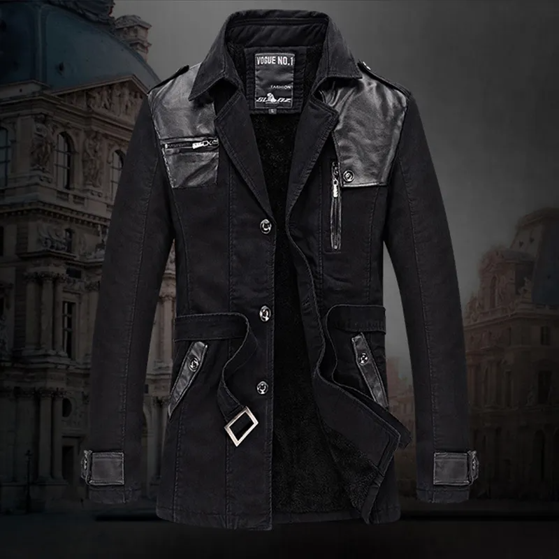 Herren Trenchcoat Warm Fleece Schwarz