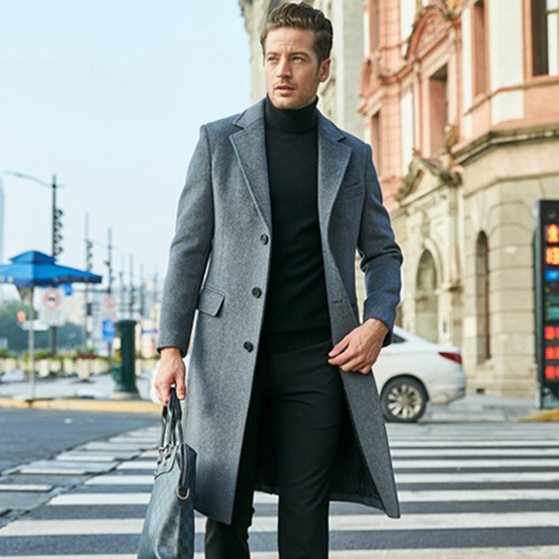 Herren Trenchcoat Lang Wolle Elegant