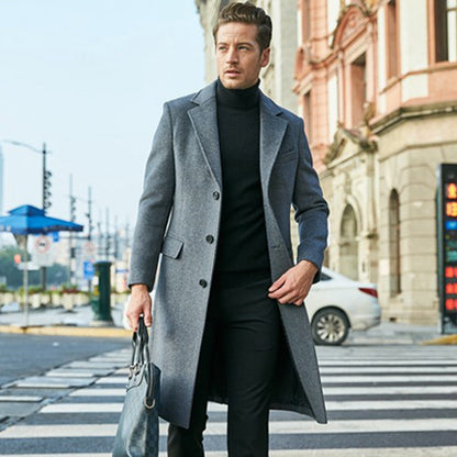 Herren Trenchcoat Lang Wolle Elegant