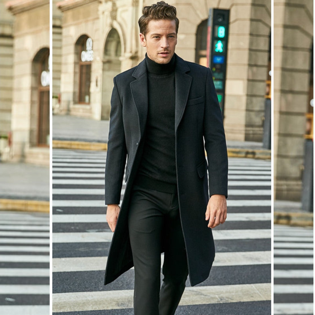 Herren Trenchcoat Lang Wolle Elegant