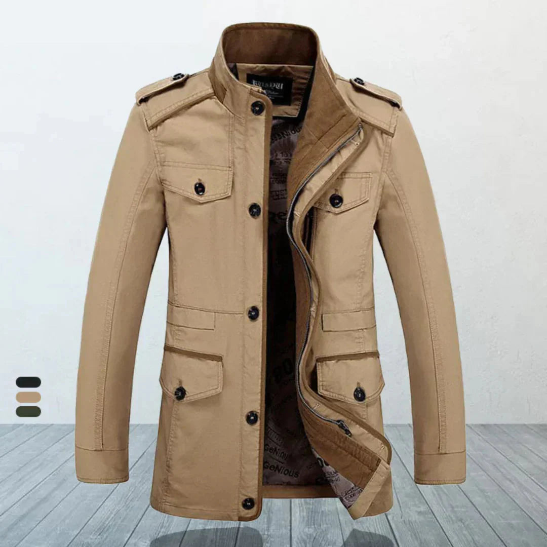Herren Trenchcoat Slim Fit Reißverschluss