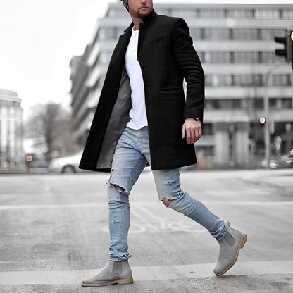 Herren Übermantel Lang Schwarz Elegent