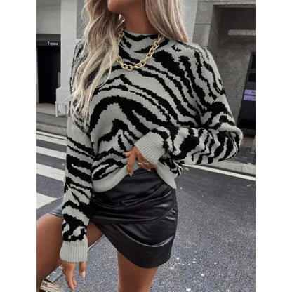 Stylische Damenkleidung | Zebra Jersey Pullover Damen Herbst Winter