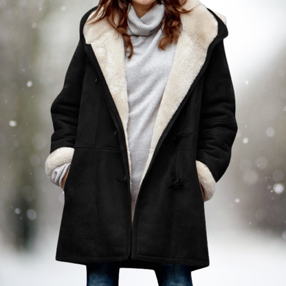 Frauen Winterjacke Fleece Leder Look