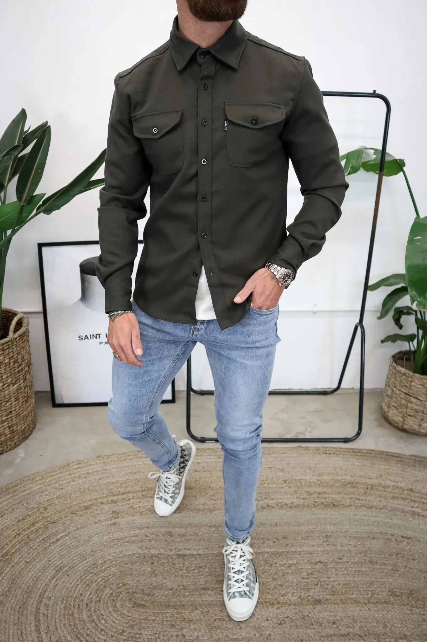 Herren Überhemd Button-Down Casual