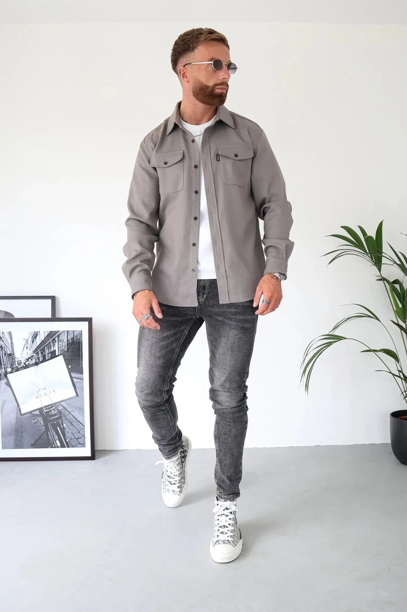 Herren Überhemd Button-Down Casual