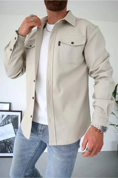 Herren Überhemd Langarm Button Down