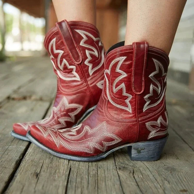 Westernstiefel Leder Bestickt Cowboy Stil