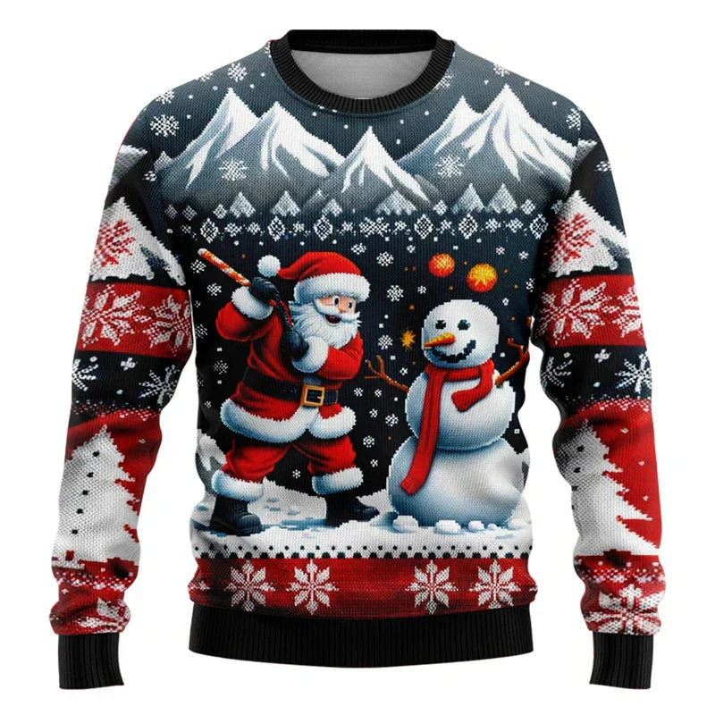 Weihnachtspullover Unisex 3D Schneemann Design Bequem