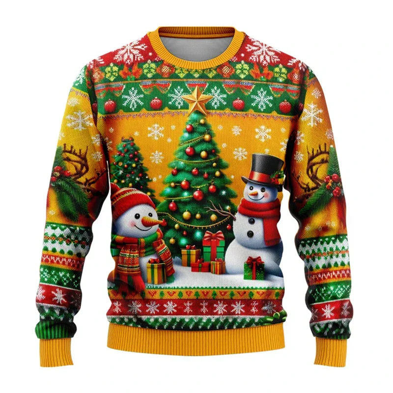 Weihnachtspullover Unisex 3D Schneemann Design Bequem