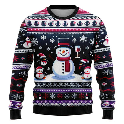 Weihnachtspullover Unisex 3D Schneemann Design Bequem