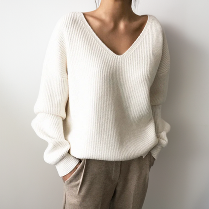 Bequemer Damenpullover V-Ausschnitt Casual