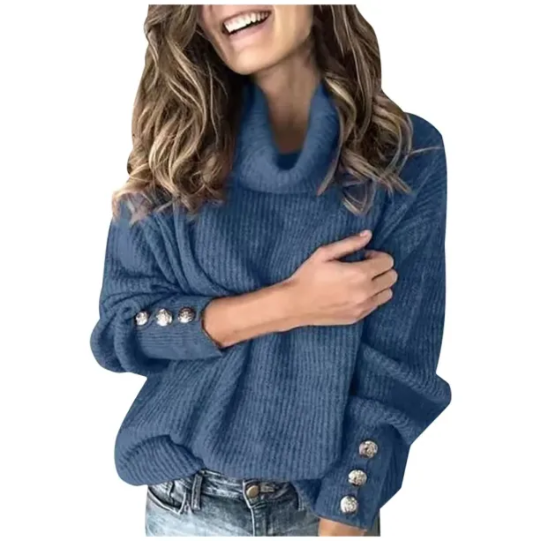 Stilvolle Frauenkleidung | Rollkragen Pullover Knopf Manschette