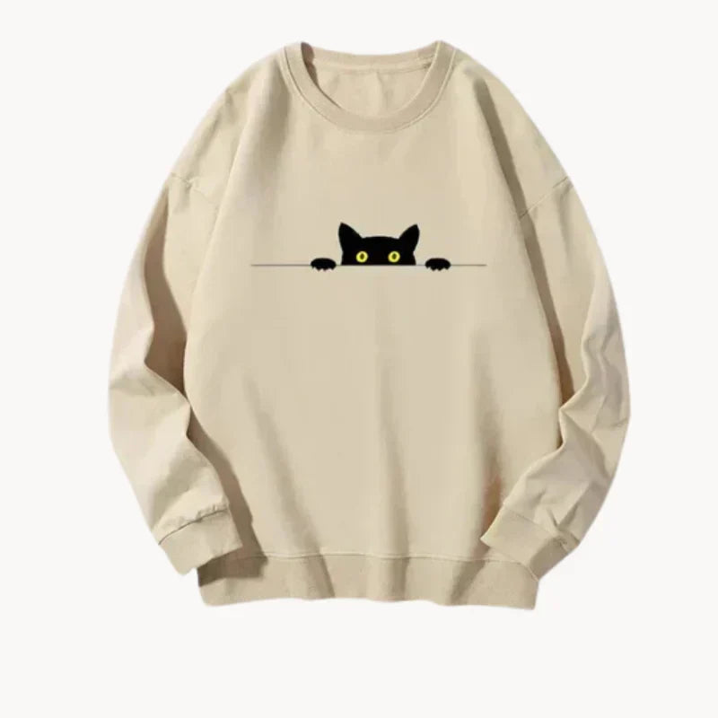 Schwarz Katzen Sweatshirt Frauen Mode
