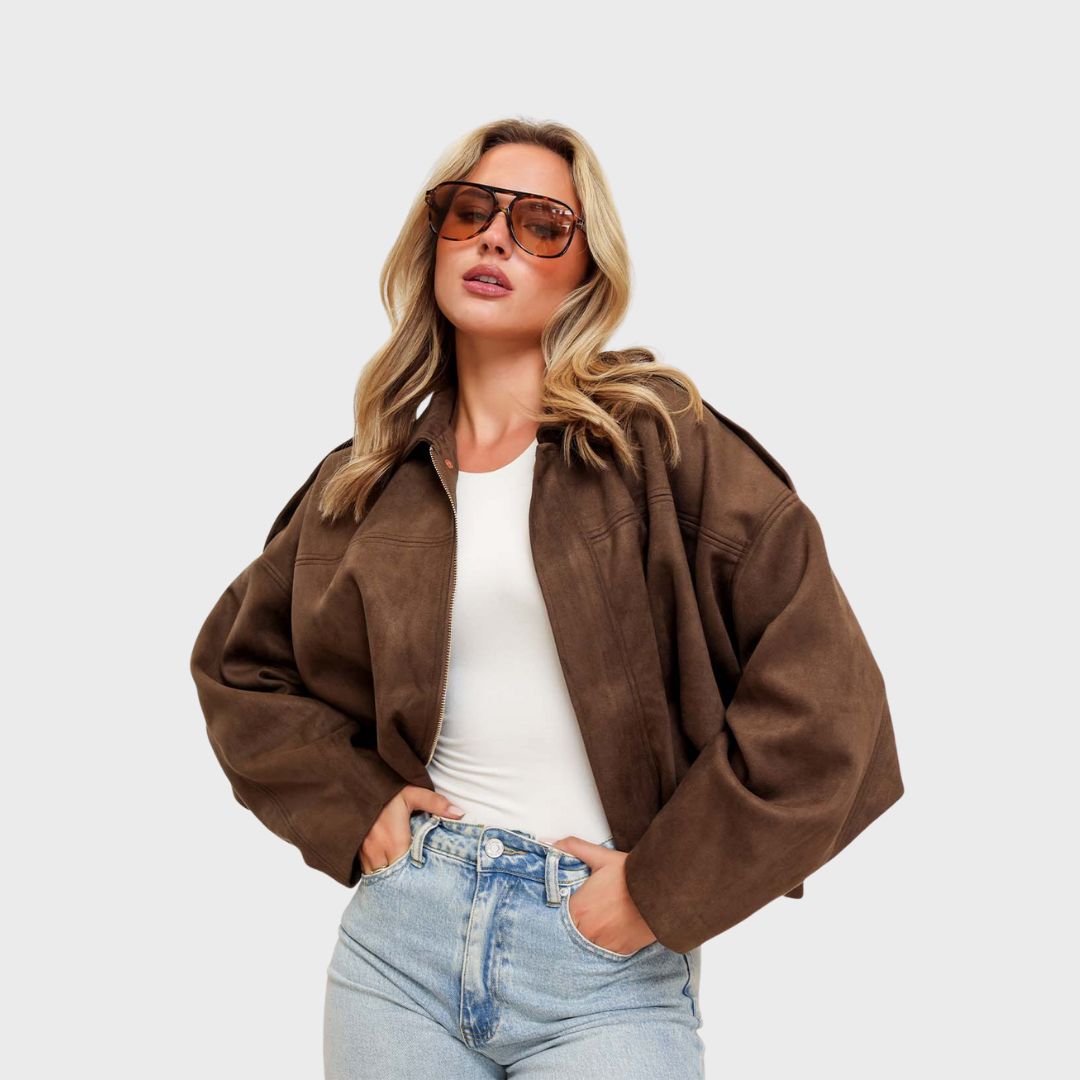 Übergroße Lederjacke Wildleder Warm & Stylish - IdealeKleiden