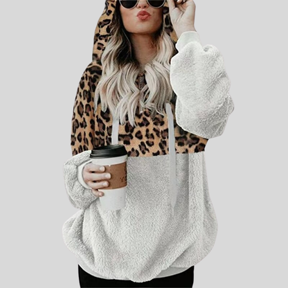 Große Hoodie Plüsch Leopardenmuster Weich