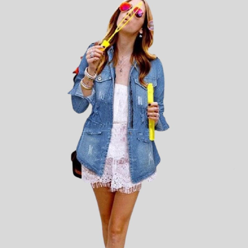 Klassische Denimjacke Lässig Hüftlang