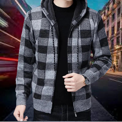 Herren Strickjacke Karo Kapuze Qualität