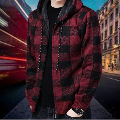 Herren Strickjacke Karo Kapuze Qualität