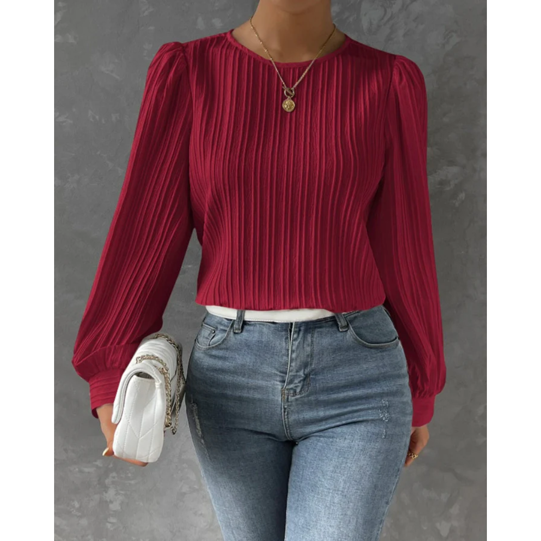 Damenbluse Strukturstoff Lange Ärmel Elegant Feminin - IdealeKleiden