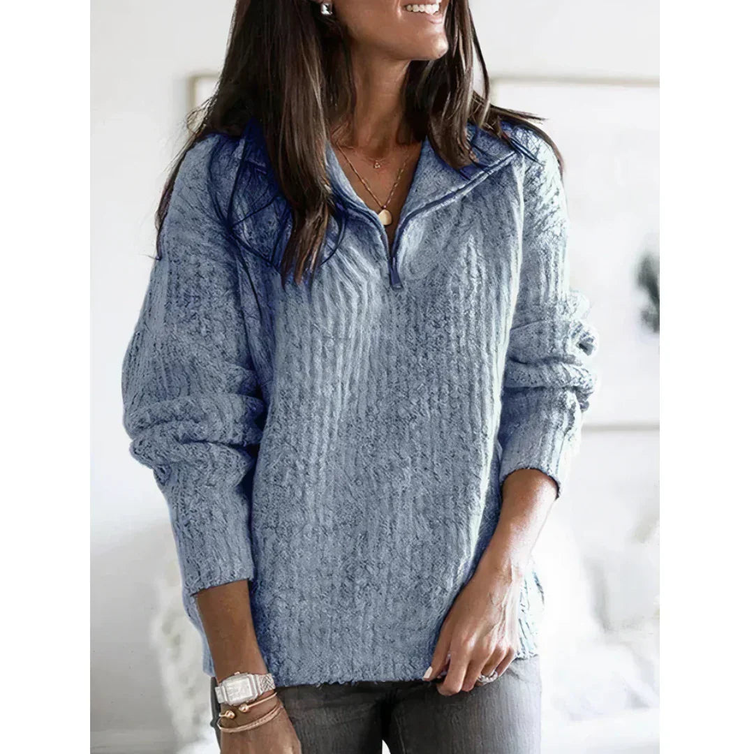 Damen Winterpullover Kuschelig Warm Halbzipper