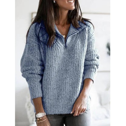 Damen Winterpullover Kuschelig Warm Halbzipper