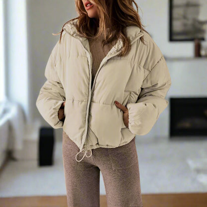 Kurze Pufferjacke Hochkragen Reißverschluss