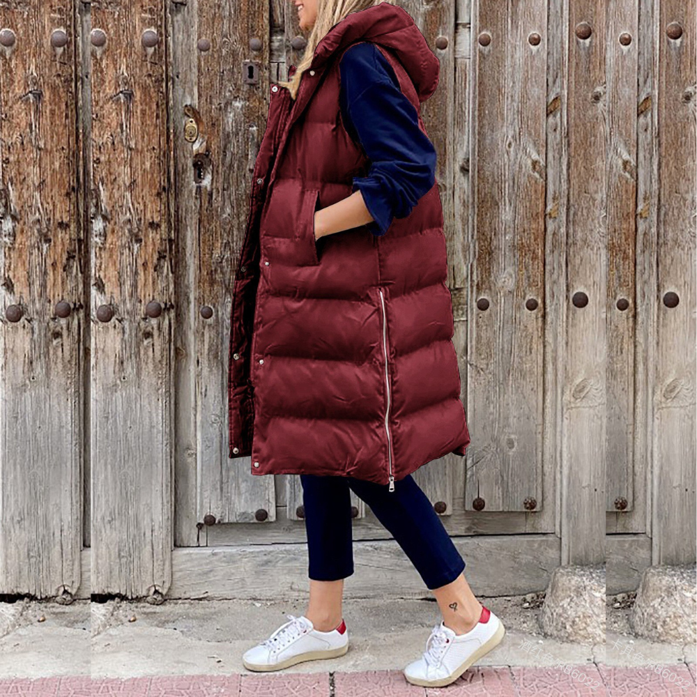 Damen Winterweste Lang Kapuzenpuffer