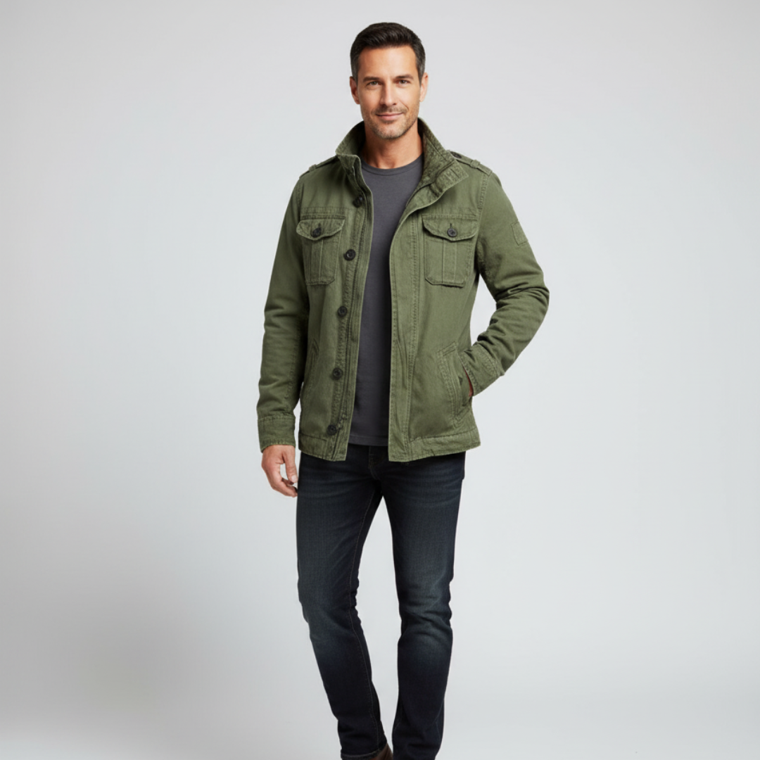 Modische Jeansjacke Regular Fit Knopfverschluss - IdealeKleiden