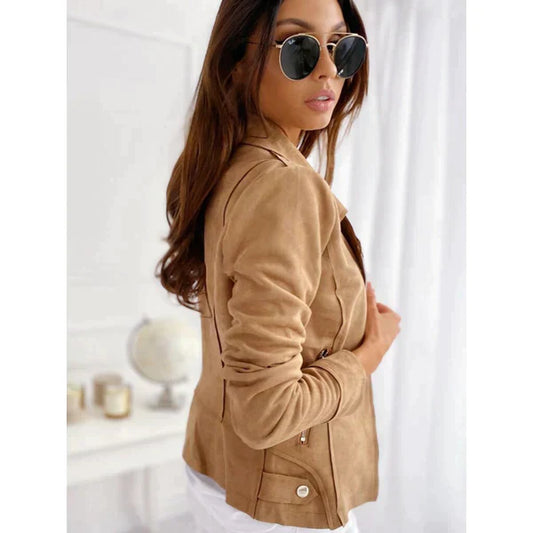 Stilvolle Lederjacke Damen Soft Wildleder - IdealeKleiden