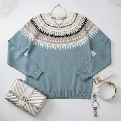 Strickpullover Frauen Fair Isle Muster Langarm - IdealeKleiden