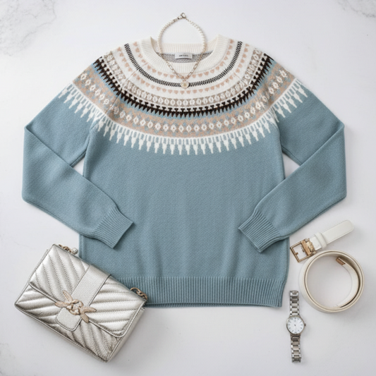 Strickpullover Frauen Fair Isle Muster Langarm - IdealeKleiden
