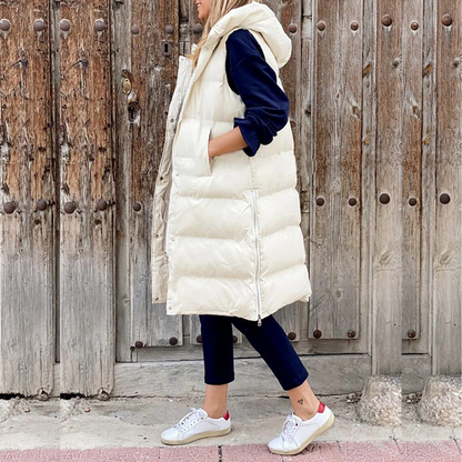 Damen Winterweste Lang Kapuzenpuffer