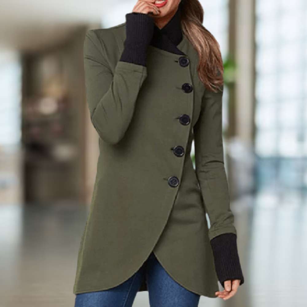 Eleganter Damenmantel Asymmetrisch Knopfverschluss Slim Fit