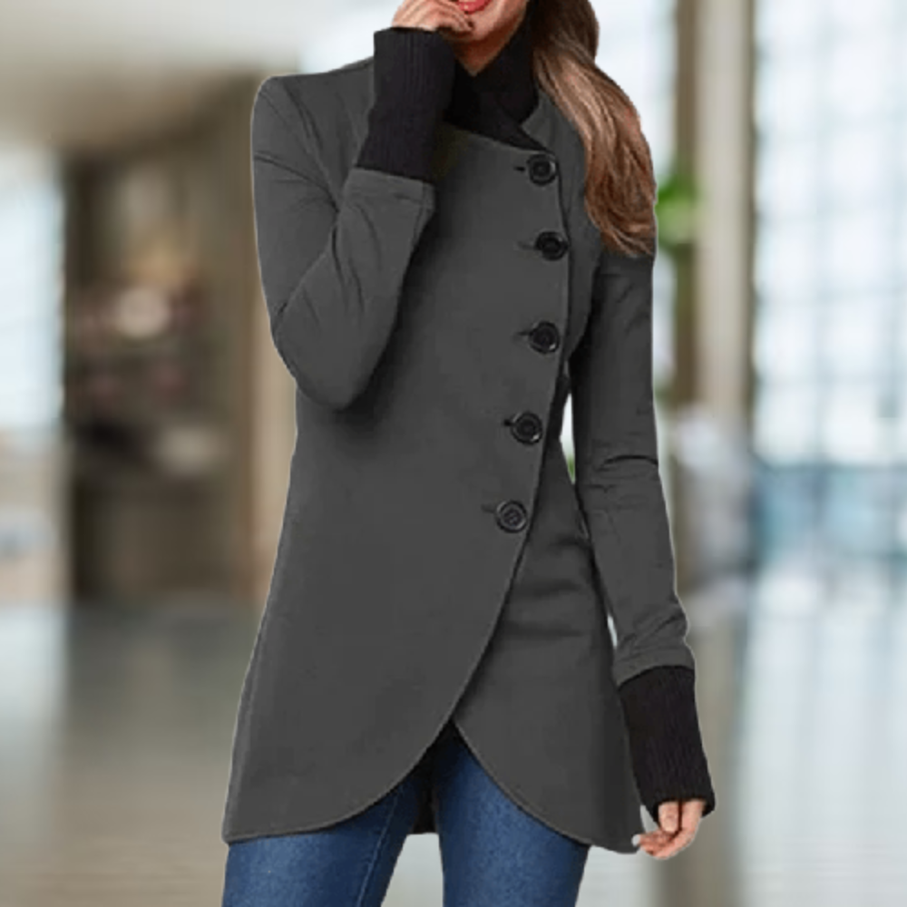Eleganter Damenmantel Asymmetrisch Knopfverschluss Slim Fit
