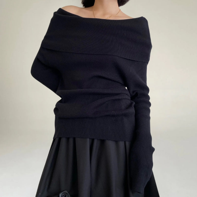 Off-Shoulder Strickpullover Damen Elegantes Design