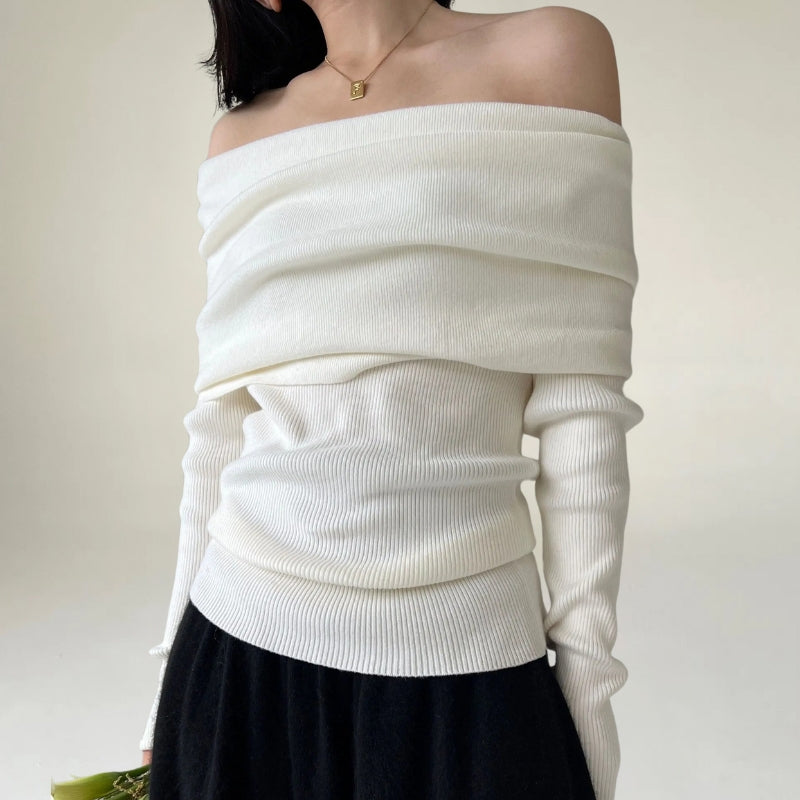 Off-Shoulder Strickpullover Damen Elegantes Design