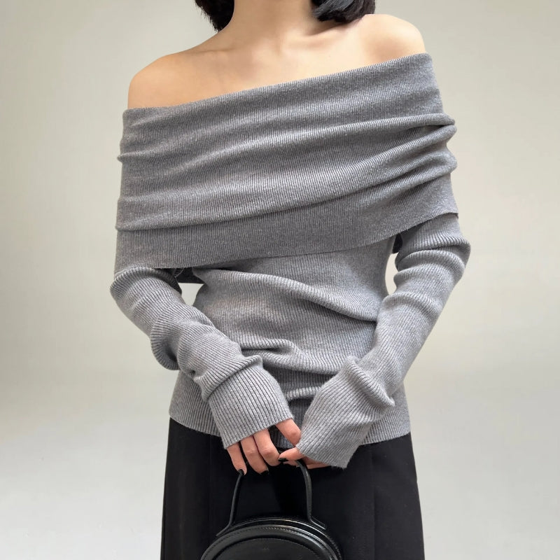 Off-Shoulder Strickpullover Damen Elegantes Design